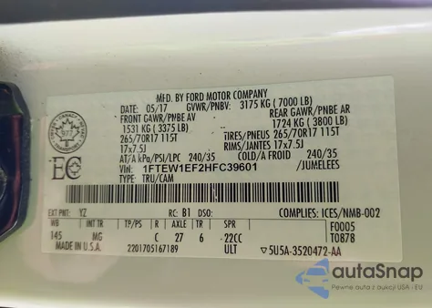 2017 Ford F-150 Xlt from USA, damaged, VIN 1FTEW1EF2HFC39601